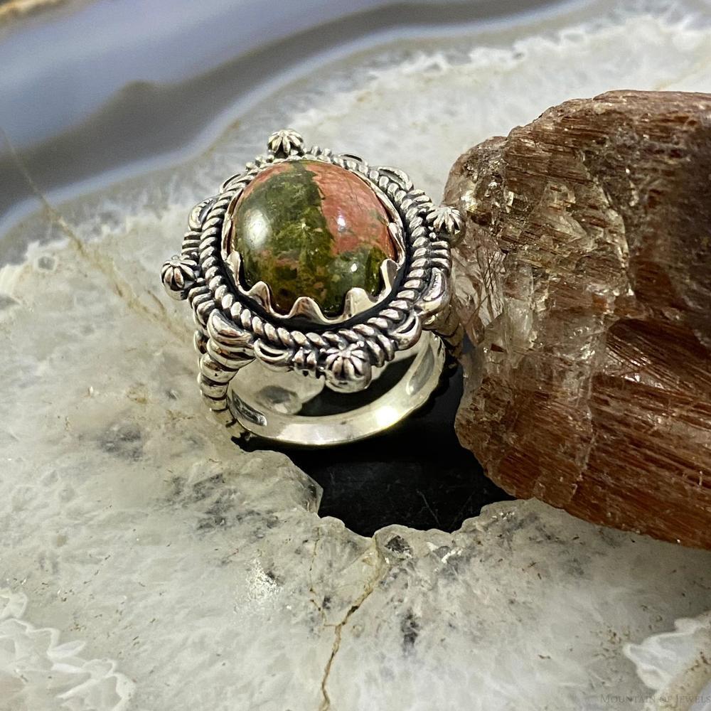 Carolyn Pollack Sterling Silver Oval Unakite Decorated Ring Size 8.5 For Women - Picture 5 of 10